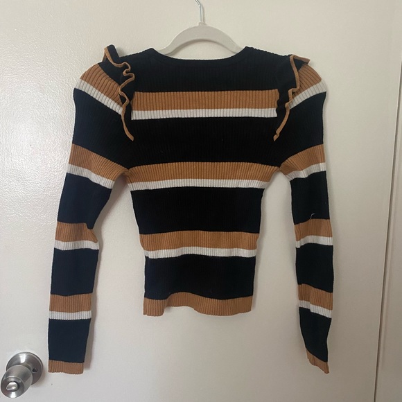 Striped Sweater, Ruffle Shoulders - Picture 2 of 3